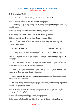 Đề kiểm tra giữa HK1 GDCD 6 năm 2022-2023 (có đáp án và ma trận) - Đề 2