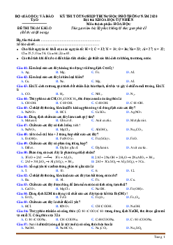 Đề thi tốt nghiệp THPT năm 2020 môn hóa học sở GD và ĐT (có lời giải)
