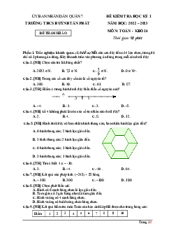Đề tham khảo học kỳ 1 Toán 6 năm 2022 – 2023 trường THCS Huỳnh Tấn Phát – TP HCM