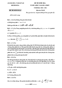 Đề minh họa Toán tuyển sinh lớp 10 năm 2020 – 2021 sở GD&ĐT Khánh Hòa