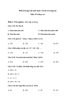 Đề kiểm tra cuối tuần Toán lớp 2 | Chân trời sáng tạo - Tuần 25 (nâng cao)