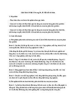Sinh học 10 Bài 15: Thực hành thí nghiệm phân tích ảnh hưởng của một số yếu tố đến hoạt tính của enzyme và kiểm tra hoạt tính của enzyme amylase