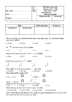 Đề thi học kì 2 môn Toán lớp 5 năm học 2017 - 2018 theo Thông tư 22