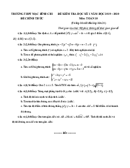Đề thi HK1 Toán 10 năm 2019 – 2020 trường THPT Mạc Đĩnh Chi – TP HCM