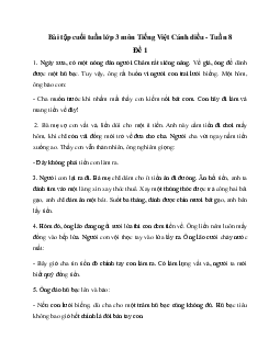 Bài tập cuối tuần lớp 3 môn Tiếng Việt Cánh diều - Tuần 8