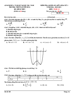 Đề giữa học kỳ 1 Toán 12 năm 2022 – 2023 trường THPT Nguyễn Huệ – Quảng Nam