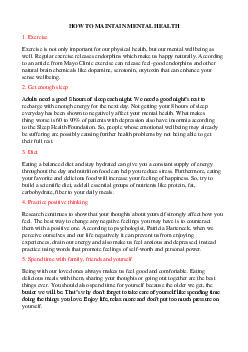 How to maintain mental heath | Speaking and listening | Đại học Khoa học Xã hội và Nhân văn, Đại học Quốc gia Thành phố HCM