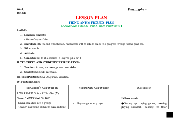 Giáo án Tiếng Anh 6 sách Friends Plus Review 1