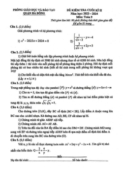 Đề thi cuối kì 2 Toán 9 năm 2023 – 2024 phòng GD&ĐT Hà Đông – Hà Nội