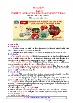 Giáo án GDCD 6 Bài 10: Quyền và nghĩa vụ cơ bản của công dân Việt Nam | Chân trời sáng tạo