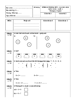 ĐỀ KIỂM TRA CUỐI HỌC KÌ 1 lớp 1 môn Toán - NĂM HỌC 2023-2024 | Đề 1 | Kết nối tri thức