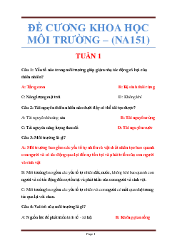 Đề cương môn Khoa học môi trường (có đáp án)