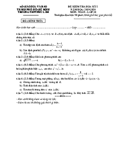 Đề thi HK1 Toán 10 năm 2019 – 2020 trường THPT Phú Lâm – TP HCM