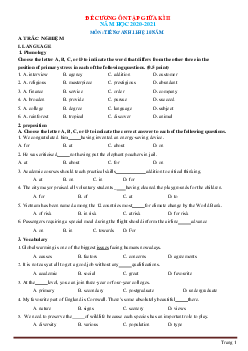 Đề cương ôn tập môn Tiếng Anh 11 giữa học kỳ 2 năm học 2020-2021