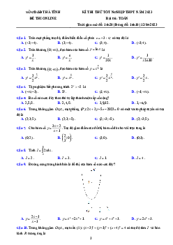 Đề thi thử TN THPT 2022 – 2023 môn Toán sở GD&ĐT Hà Tĩnh (online lần 2)
