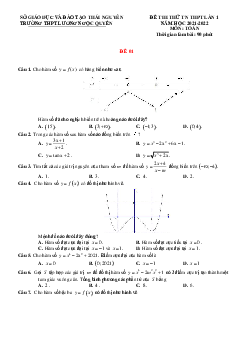 Đề thi thử THPT Quốc gia 2022 môn Toán lần 1 trường THPT Lương Ngọc Quyến, Thái Nguyên (có đáp án)