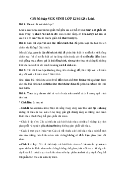 Giải bài tập SGK Sinh học lớp 12 bài 28: Loài