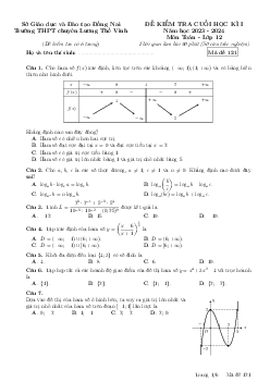 Đề cuối kì 1 Toán 12 năm 2023 – 2024 trường chuyên Lương Thế Vinh – Đồng Nai