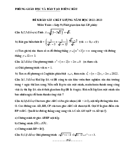 Đề khảo sát Toán 9 năm 2022 – 2023 phòng GD&ĐT Diễn Châu – Nghệ An