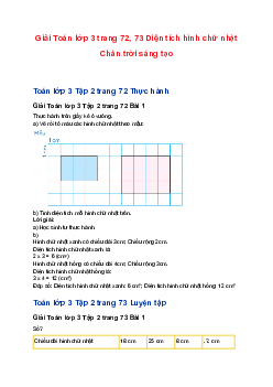Giải Toán lớp 3 trang 72, 73 Diện tích hình chữ nhật Chân trời sáng tạo
