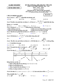 Đề thi chọn học sinh giỏi Toán 12 năm học 2016 – 2017 sở GD và ĐT Ninh Bình