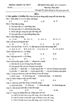 Đề học kỳ 1 Toán 6 năm 2022 – 2023 phòng GD&ĐT Lệ Thủy – Quảng Bình