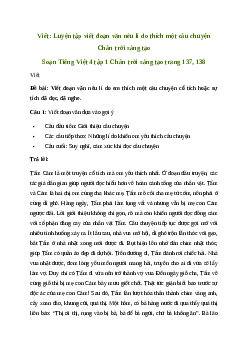 Soạn bài Viết: Luyện tập viết đoạn văn nêu lí do thích một câu chuyện - Tiếng Việt 4 Chân trời sáng tạo