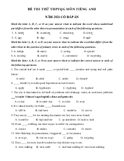 Đề thi thử THPT Quốc gia 2021 môn Tiếng Anh trường THPT Chuyên Huỳnh Mẫn Đạt lần 1 (có đáp án)