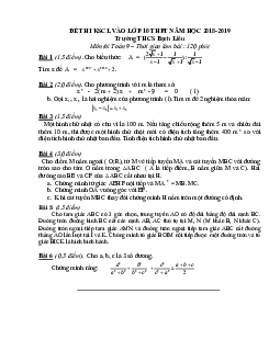 Đề thi KSCL vào lớp 10 THPT năm 2018 – 2019 trường THCS Bạch Liêu – Nghệ An