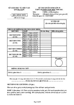 Đề thi tuyển sinh lớp 10 THPT tỉnh Quảng Nam năm học 2020-2021 môn Tiếng Anh (chuyên)