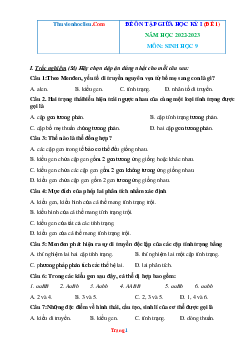 Bộ đề ôn tập giữa HKI môn Sinh học 9 năm 2022-2023 (có đáp án)