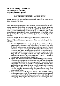 Bài kiểm tra giữa kì môn Lịch sử Đảng
