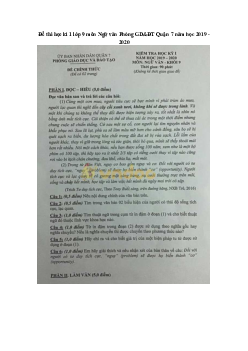 Đề thi học kì 1 lớp 9 môn Ngữ văn Phòng GD&ĐT Quận 7 năm học 2019 - 2020