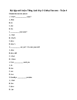 Bài tập cuối tuần Tiếng Anh lớp 3 Global Success - Tuần 4