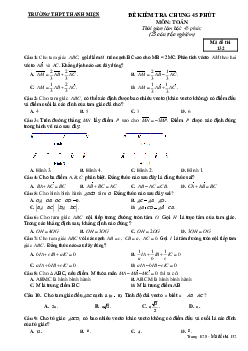 Đề kiểm tra chung Hình học 10 chương 1 trường THPT Thanh Miện – Hải Dương