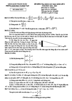 Đề khảo sát Toán 9 năm 2022 – 2023 phòng GD&ĐT Thanh Xuân – Hà Nội