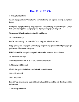 Hóa 10 bài 22: Clo