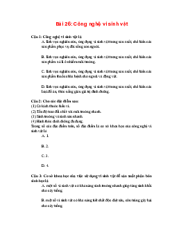 Trắc nghiệm Sinh học 10 Bài 26: Công nghệ vi sinh vật | Chân trời sáng tạo
