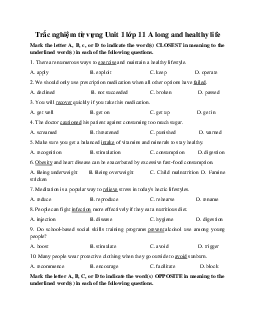 Giải Trắc nghiệm từ vựng Unit 1 A long and healthy life  | Tiếng anh lớp 11 Global Success