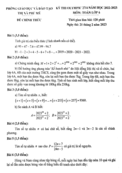 Đề Olympic 27/4 Toán 6 năm 2022 – 2023 phòng GD&ĐT Phú Mỹ – BR VT