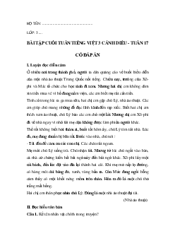 Bài tập cuối tuần tiếng Việt lớp 3 Cánh diều Tuần 17 cơ bản