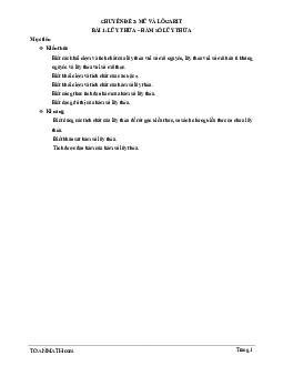 Bài giảng lũy thừa và hàm số lũy thừa