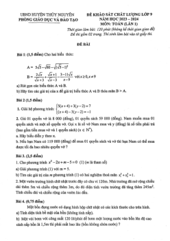 Đề khảo sát Toán 9 lần 1 năm 2023 – 2024 phòng GD&ĐT Thủy Nguyên – Hải Phòng
