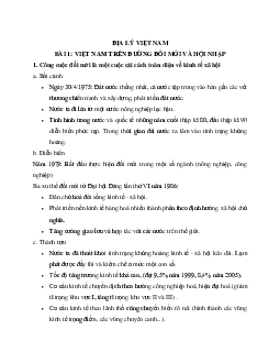 Tóm tắt lý thuyết Địa lý 12 - bài 1: Việt Nam trên đường đổi mới và hội nhập