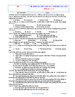 Bộ đề thi giữa kì 2 địa 10 năm 2022 (có đáp án)