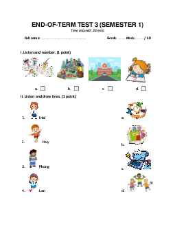 Đề thi học kì 1 môn Tiếng Anh 4 năm 2023 - 2024 sách Global Success | Test 2