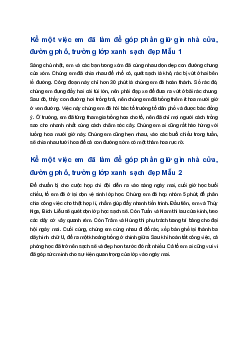 Việc em đã làm để góp phần giữ gìn nhà cửa, đường phố, trường lớp xanh sạch đẹp | Tập làm văn 4