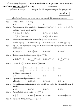 Đề thi thử TN THPT 2022 môn Toán lần 2 trường THPT Thị xã Quảng Trị