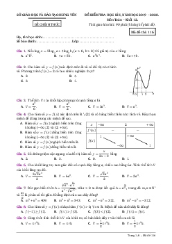 Đề kiểm tra học kì 1 Toán 12 năm 2019 – 2020 sở GD&ĐT Hưng Yên