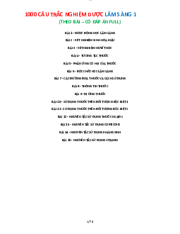 TOP 1000 Câu hỏi trắc nghiệm Dược lâm sàng 1 (có đáp án)